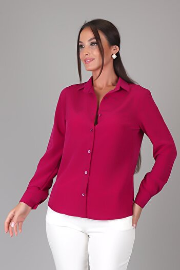 SWEETNESS Fuchsia Women's Shirt - Silk Fabric, Long Sleeve