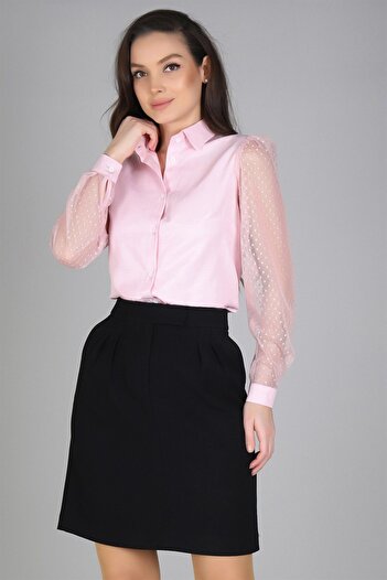 SWEETNESS Women's Powder Pink Tulle Long Sleeve Shirt