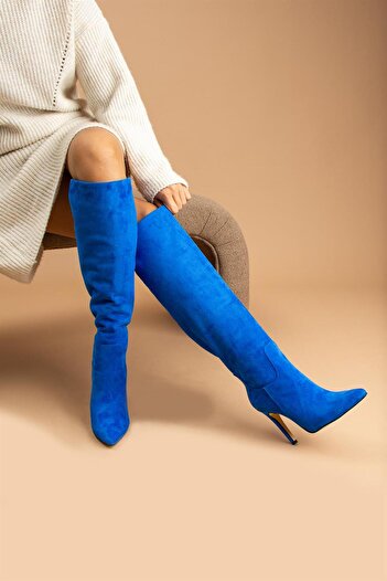 ShoeTek Sara Жіночі чоботи на тонкому каблуці, саксофоновий синій замш