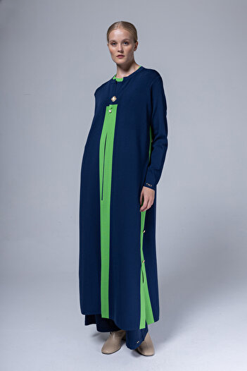 Niliwi 3062 Tkm - Long Cardigan and Undershirt Set with Slit Detail and Buttons