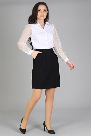 SWEETNESS Women's White Tulle Sleeve Long Sleeve Shirt
