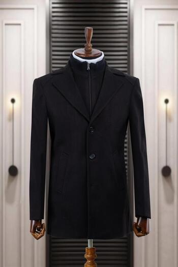 Salihtarzz Coat Men's Cashmere Black with Vest SD7824