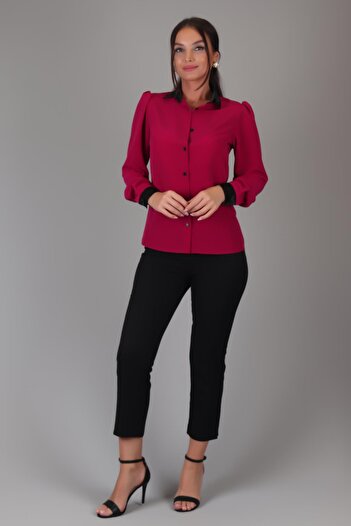 SWEETNESS Fuchsia Satin Women's Shirt - Silk Collar, Long Sleeve