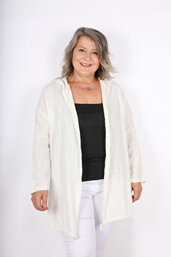 Hitit Butik Linen Sports Cardigan - Cream Color