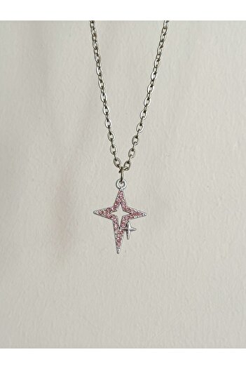 sleyshop zirkon taşlı pembe renk kuzey yıldızı kolye