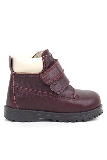 Rakerplus Neson Genuine Leather Claret Red Fur Velcro Baby Boots