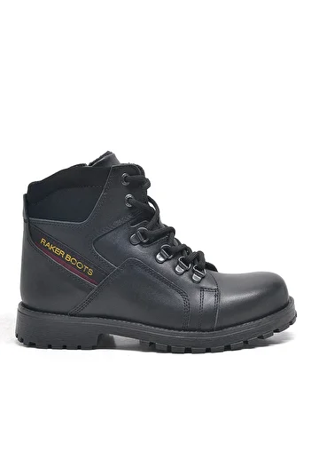 Rakerplus Genuine Leather Black Leather Zippered Fur Kids Boots