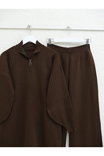 Modamorfo Half-Rise Zippered Knitwear Set - Brown