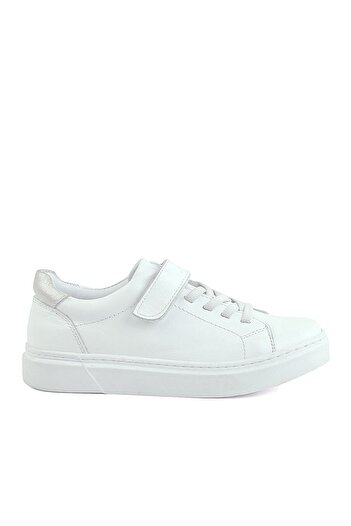 Rakerplus Pantofi de fetiță cu șireturi cu velcro alb din piele naturală