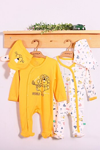 Babydonat Mini Jungle Aslan Desenli Erkek Bebek 4'lü Tulum Seti