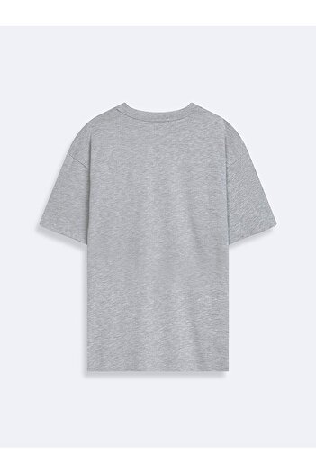 Ltb Slogan Crew Neck Short Sleeve Relaxed Fit Gray T-Shirt