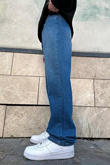 HAFKAGİYİM ΜΠΛΕ Παντελόνι με υφή μπλε GD 44 Baggy