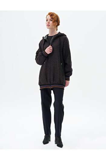 Kayra Hood Detailed Ribbed Jacket Black-Plum
