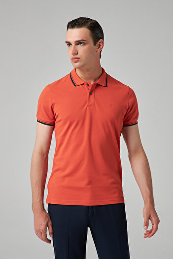 Twn Slim Fit Orange Plain Knitted Cotton Logo Printed T-Shirt