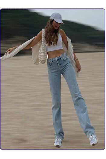 Trn JNS Since 90's Loose Blue Snow Lycra Super High Waist Loose Jeans