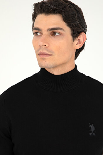 U.S. Polo Assn. Чоловічий Slim Fit чорний базовий светр з напівзакритим коміром 50288887-VR046