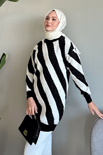 InStyle Yumoş Double Striped Black Knitwear Sweater