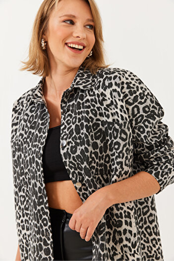 Bianco Lucci Dámská džínová bunda Gabardine Leopard 60251838