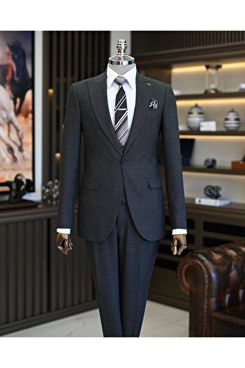 TerziAdemAltun Anthracite Italian Style Slim Fit Men's Jacket Vest Trousers Set - T11024