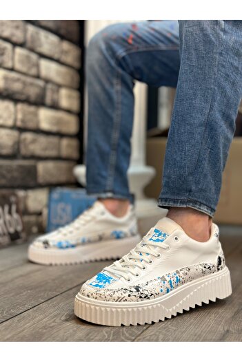 BOA BOA BA0801 - High Sole Blue Patterned Men's Sports Shoes