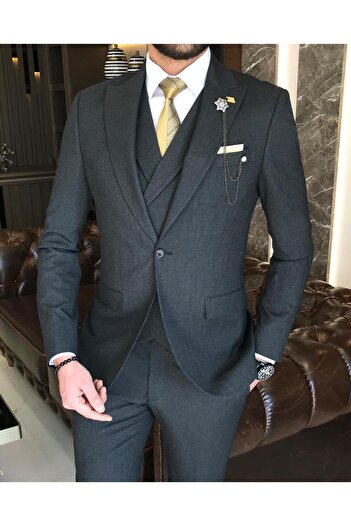 TerziAdemAltun Italian Style Slim Fit Men Jacket Vest Pants Suit Anthracite T9130