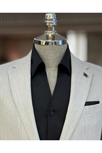 TerziAdemAltun Gray ITalian STyle Slim FiT Mono Collar JackeT and Trousers SeT - T11547