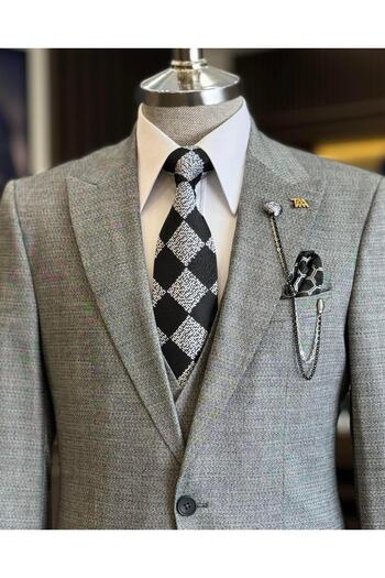 TerziAdemAltun Gray Italian Style Jacket Vest Trousers Set - T12854