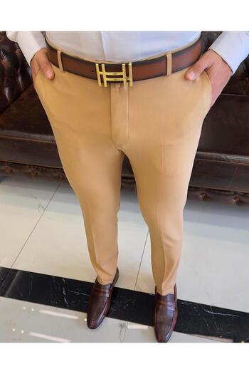 TerziAdemAltun Italian Style Slim Fit Men's Cloth Pants Light Camel T4678