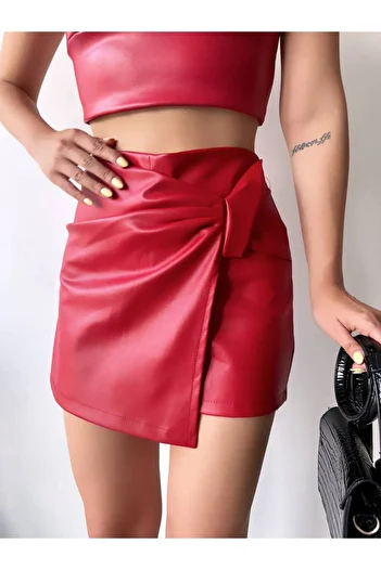 prova Bow Detailed Leather Shorts Skirt Misssr24494