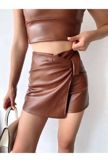 prova Bow Detailed Leather Shorts Skirt Misssr24494