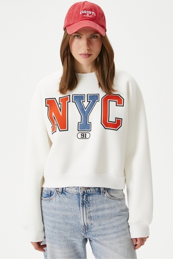 Ritnice Women's Cool Ecru Orange Raised Sweatshirt