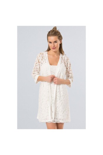 TÜREN 3270 Lace Nightgown Dressing Gown Set - Ecru