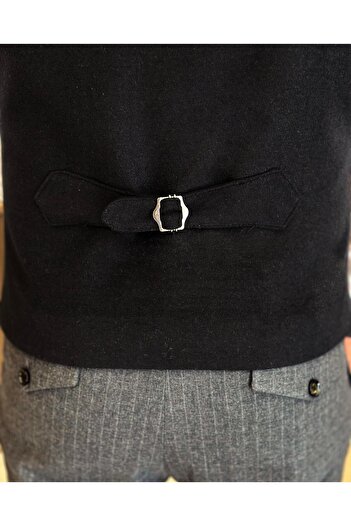 TerziAdemAltun Italian style slim fit prevailing collar stamped pocket vest black T10535