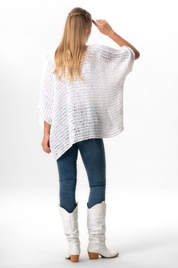 Eliş Şile Bezi White Byz - Autumn and Winter Loose Knitwear Blouse, Bat Sleeve and V-Neck