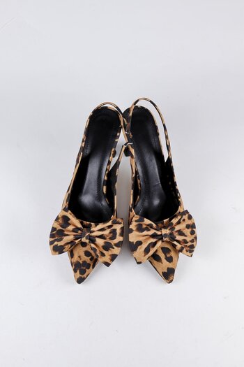 NiceDiffer Látkové dámské boty na podpatku ZARA - Bow Tan Leopard, 7cm podpatky