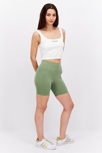 We Are We Wear Women Square Neck Sleevesless Crop Top, Cream