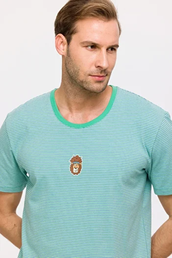 Woody Ανδρικές πιτζάμες-Pza - 911-Lion Themed Striped Blue