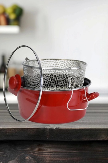 PR HOME Enameled Glass Lid Frying Pan 24 cm Red
