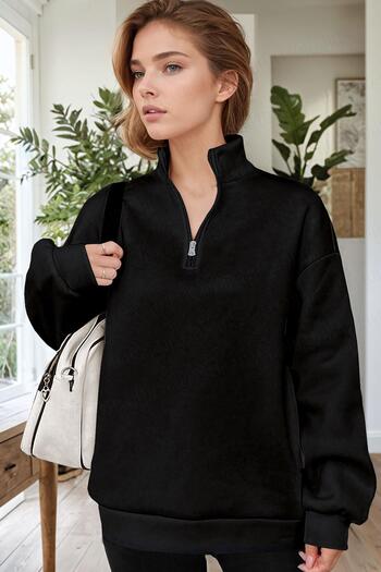 Millionaire Women's Black Turtleneck 3 Thread Fleece Inside Ribbed Oversize Sweatshirt