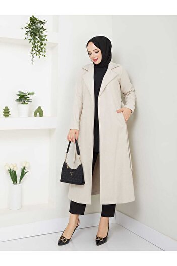 CNG MODA Women's Hijab Belted Wool Unlined Cashmere Coat