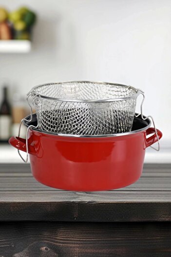 PR HOME Enameled Glass Lid Frying Pan 24 cm Red