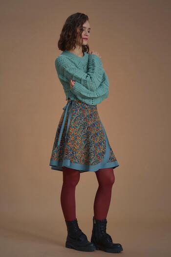 Los banditos Petrol Pera Patterned Wrap Short Skirt