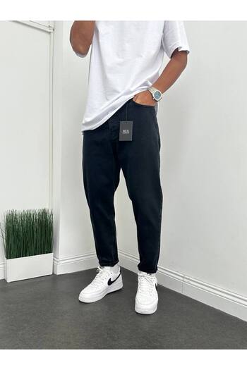 Gambocci Men's Antique Black Boyfriend Comfortable Fit Trousers