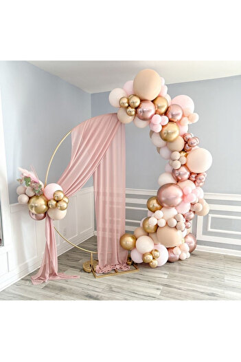 Çemrek Süs Parti Rose Gold Chrome Sea Sand Pink Blush Retro Balloon Chain Set of 100