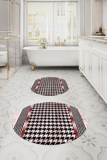 Napoli Home Digital Washable Non-Slip Base Simple Modern Round Bath Mat Toilet Set