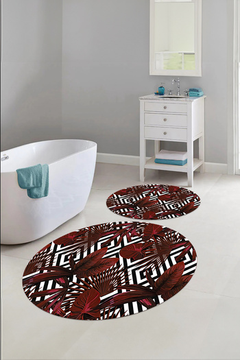 Napoli Home Printed Washable Classic Floral Pattern Round Bath Mat Toilet Set