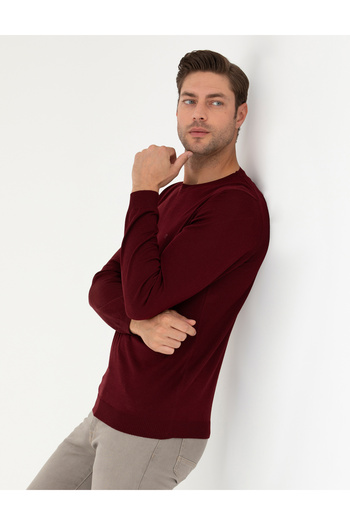 Pierre Cardin Kırmızı Slim Fit Bisiklet Yaka Yün Karışımlı Basic Triko Kazak 50270054-VR030