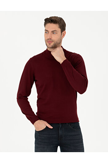Pierre Cardin Kırmızı Slim Fit Yarım Balıkçı Yaka Yün Karışımlı Basic Triko Kazak 50270055-VR030
