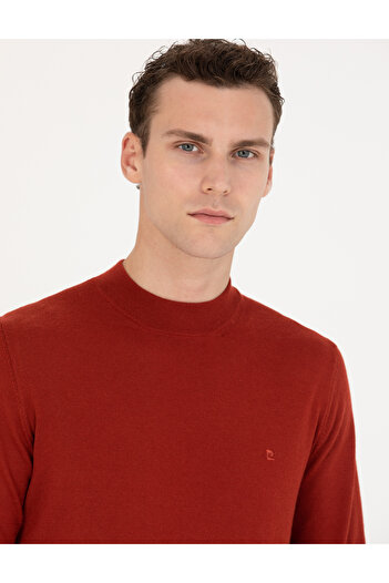 Pierre Cardin Kiremit Regular Fit Çeyrek Yaka Yün Karışımlı Basic Triko Kazak 50270049-VR031
