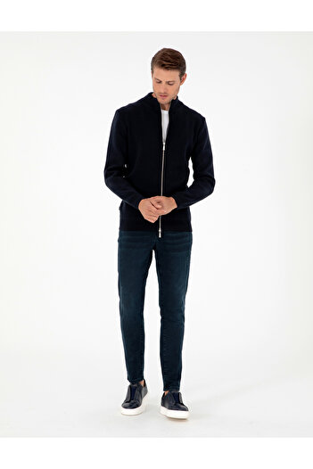 Pierre Cardin Lacivert Regular Fit Fermuarlı Triko Hırka 50296442-VR033